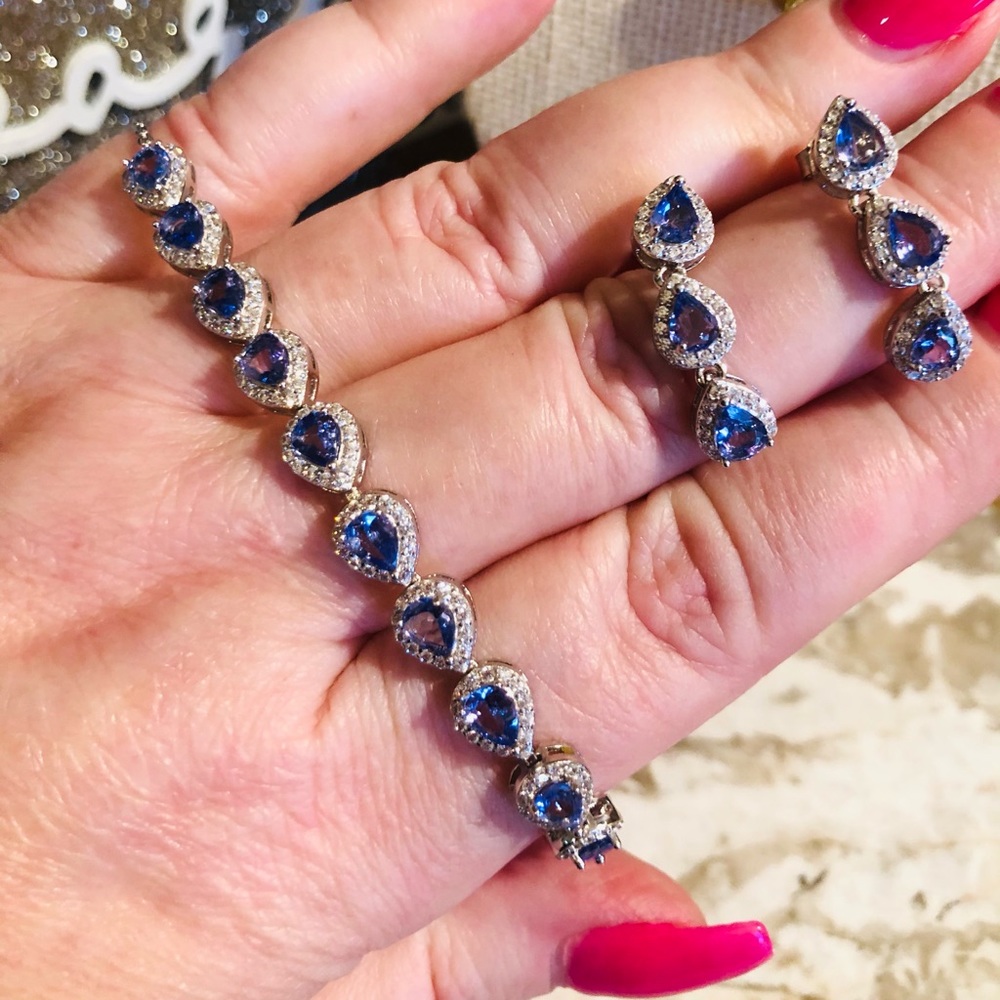 Tanzanite sterling silver bracelet & earrings SET